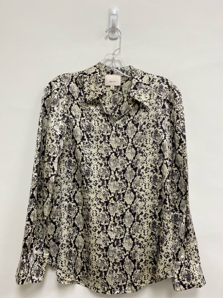 Cinq a Sept Size XS Cream/Black Animal Print Button Up Ladies Top