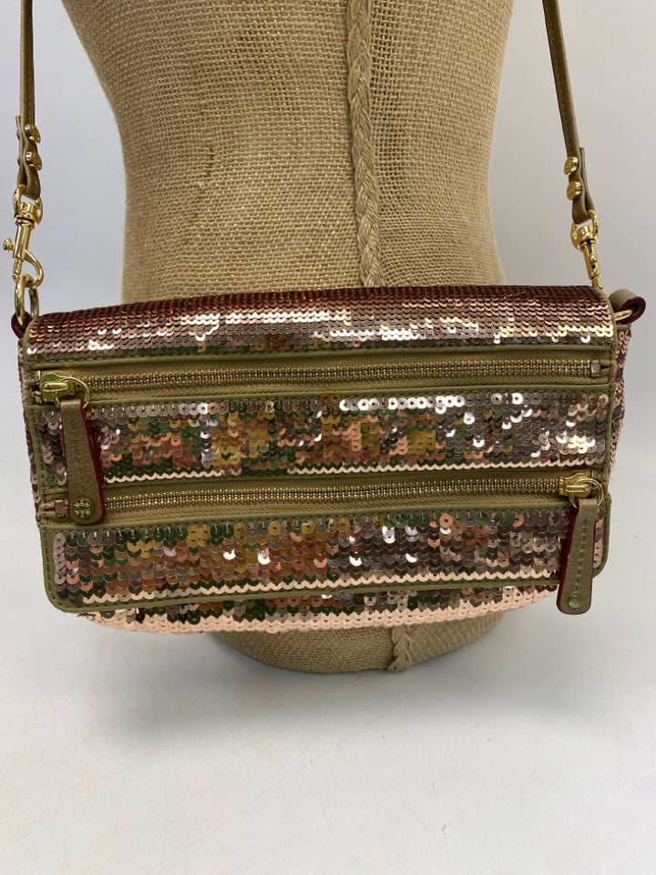 MZ Wallace Tan Rose Gold Sequined Crossbody
