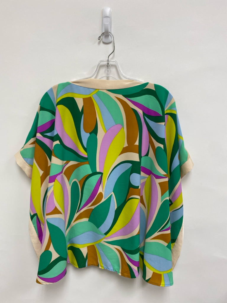 Tyche Size S Beige/Aqua Lavender/Multi Shapes Batwing Ladies Top