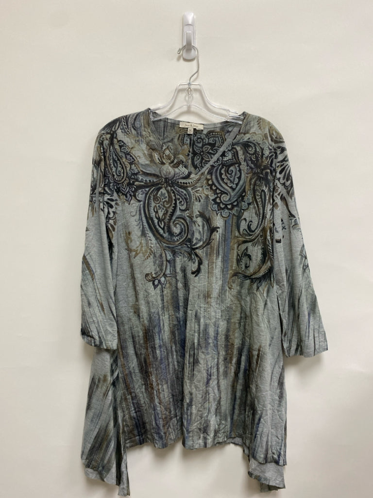 Jess &amp; Jane Size M Gray Black/Brown Paisley Long Sleeve Tee Ladies Top
