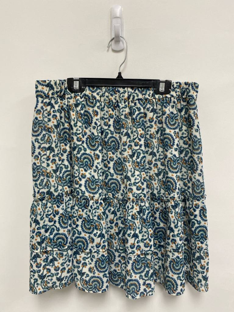 J Crew Size M Cream/Navy Blue/Orange Print Tiered Ladies Skirt