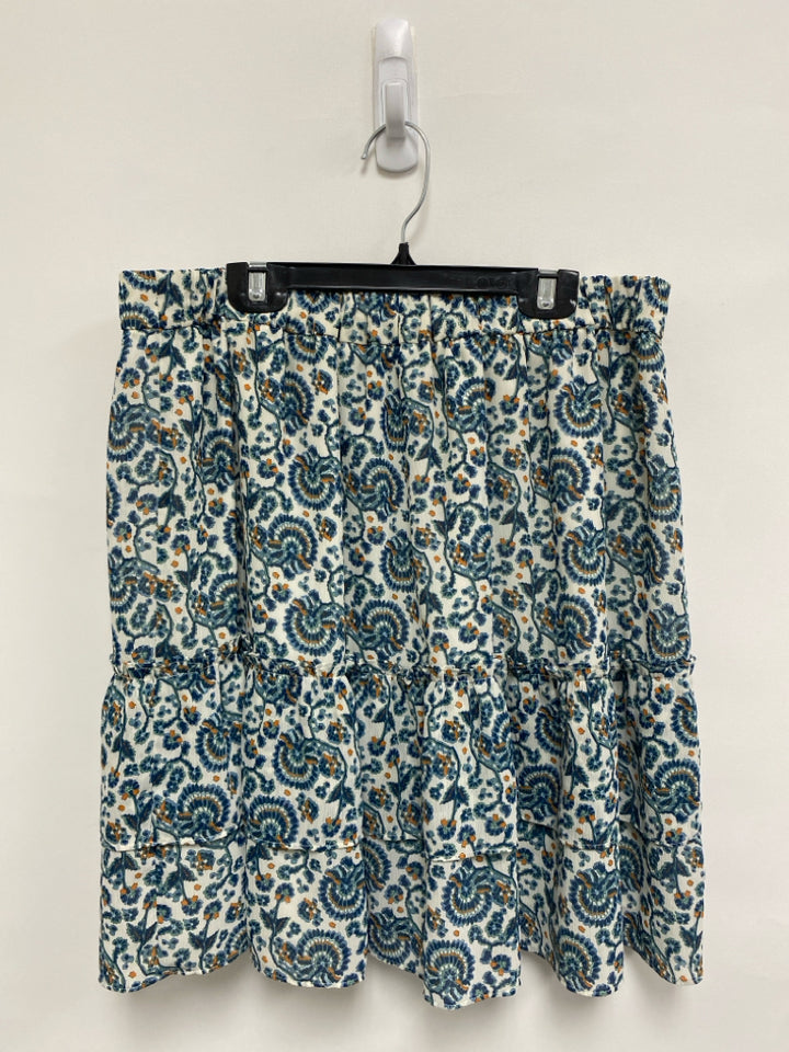 J Crew Size M Cream/Navy Blue/Orange Print Tiered Ladies Skirt