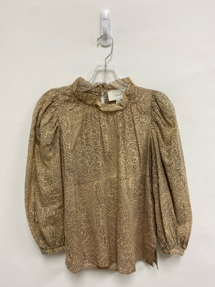 Cleobella Size XS Tan Espresso Print Puff Sleeve Ladies Top