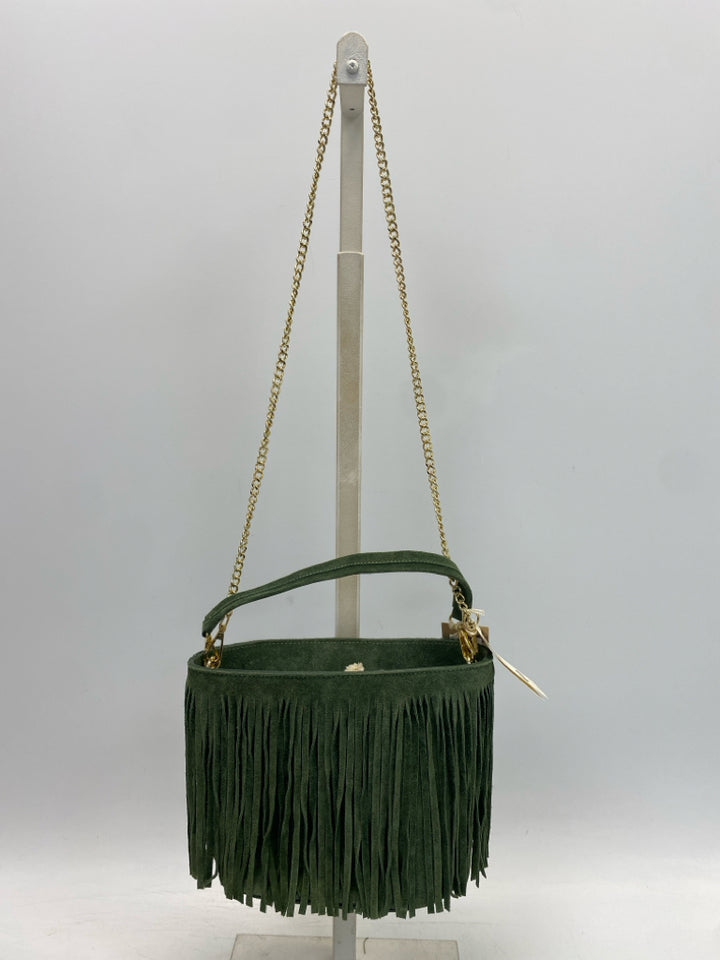 NWT Anna Paola Green Fringe Suede Handbag