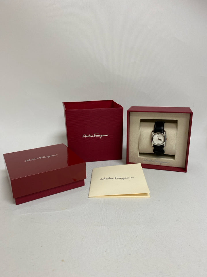 Ferragamo Silver Color Black Ladies Wristwatch