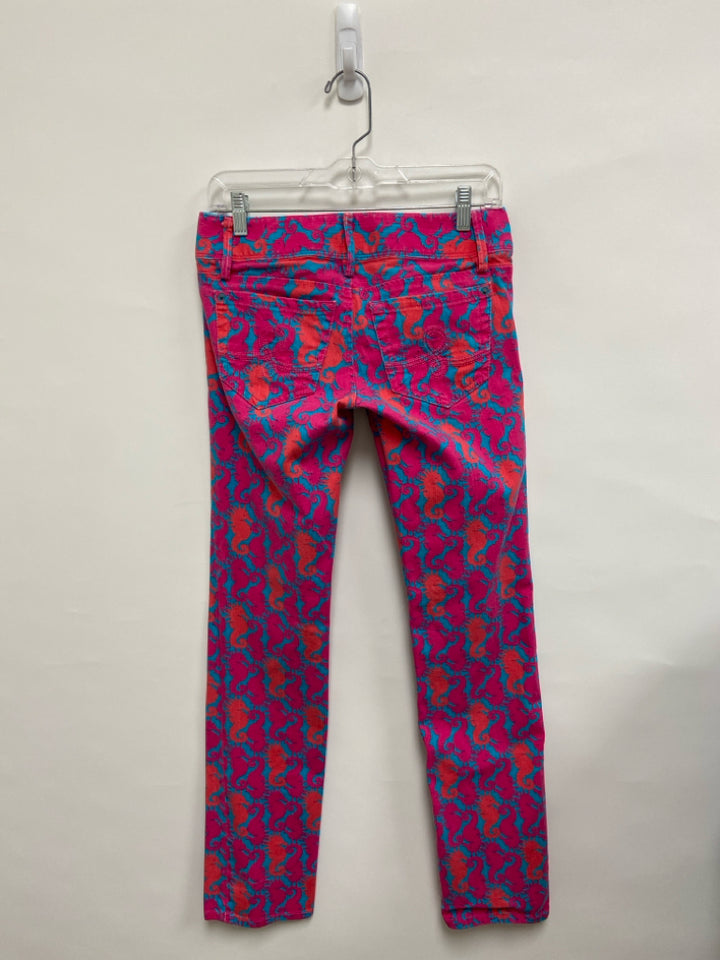 LILLY PULITZER Size 0 Hot Pink Coral/Turquoise Seahorse Ladies Jeans