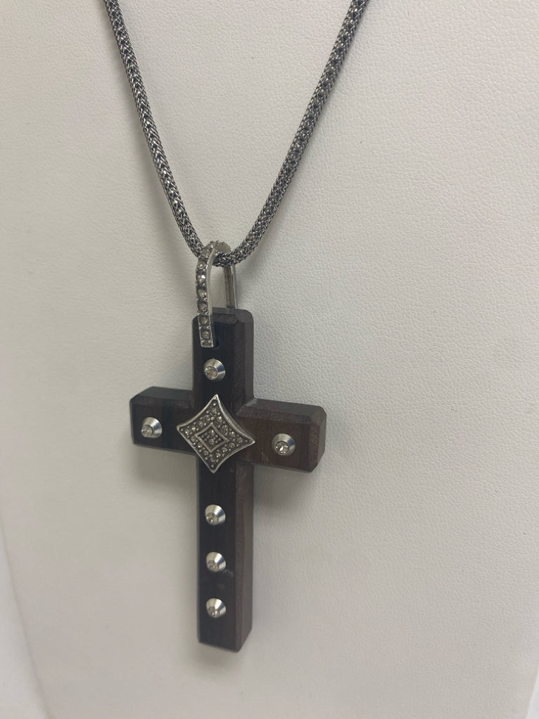 Brighton Silver Color Brown Cross Necklace