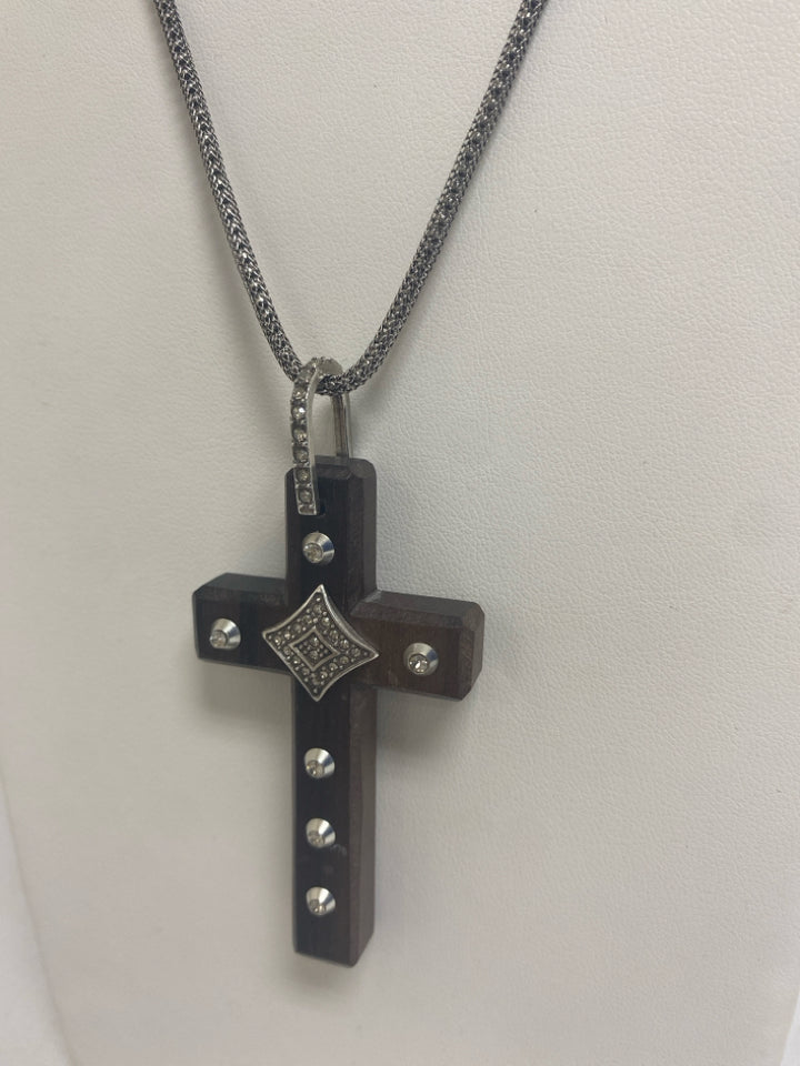 Brighton Silver Color Brown Cross Necklace