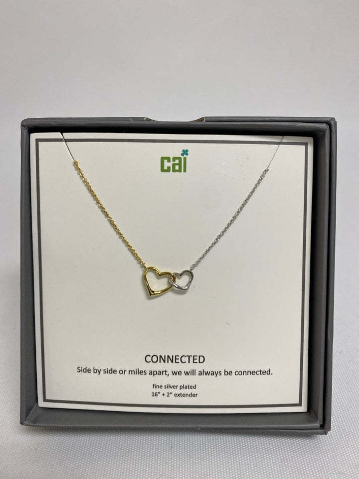 NEW/BOX Gold Color Silver Color Hearts Necklace