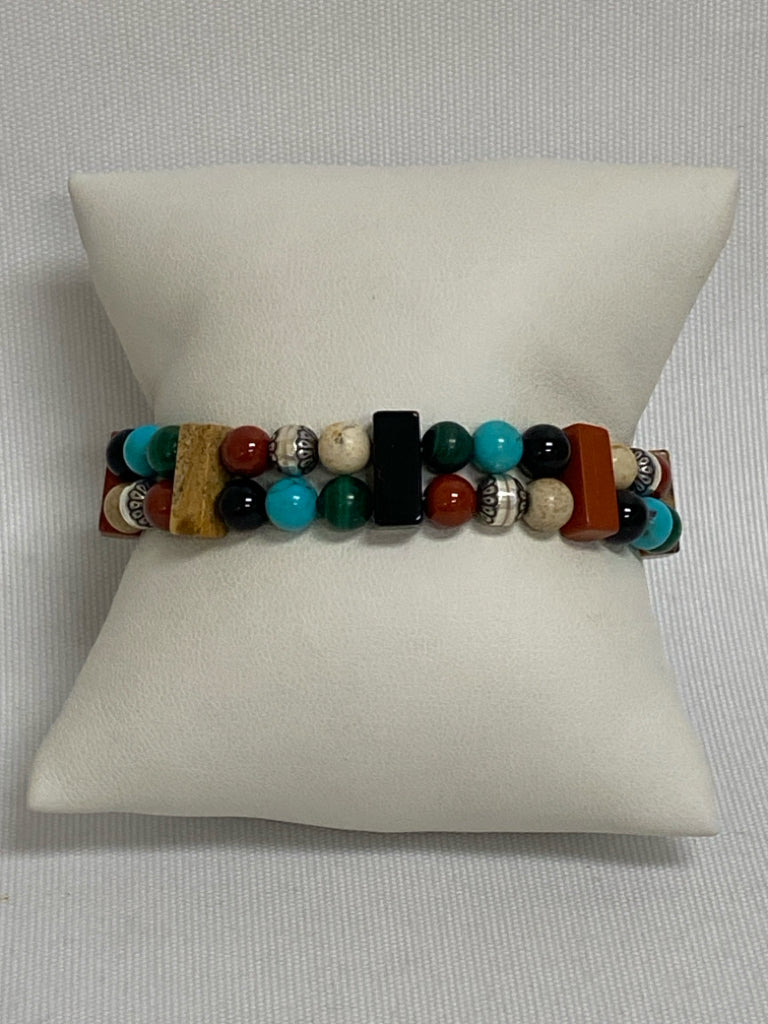 Multi Color Silver Beaded Bracelet