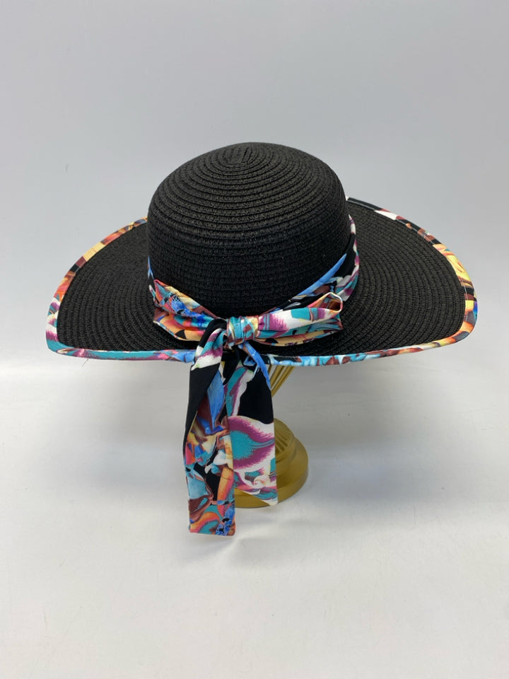 Nicole Miller Black Multi Color Straw Hat