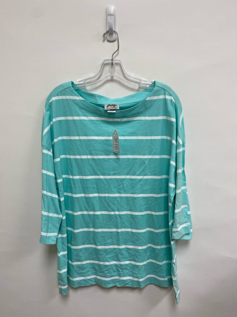 NWT  SIZE  XXL Aqua/White Striped 3/4 Sleeve Pima Cotton Plus Size Top