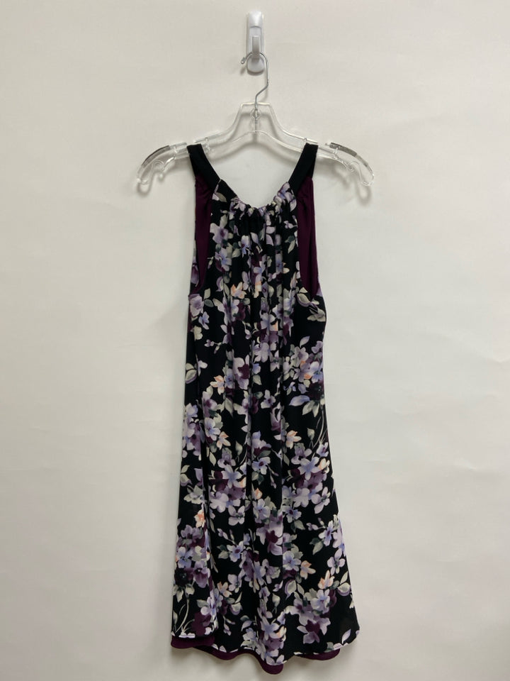 NWT Wht House/Blk Mkt Size 10 Black Purple/Green Flowers Sleeveless Ladies Dress