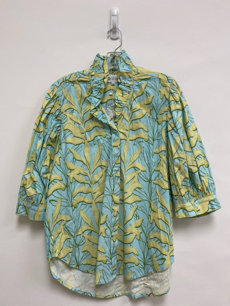 NWT Size S Green Blue Leaves Button Up Ladies Top