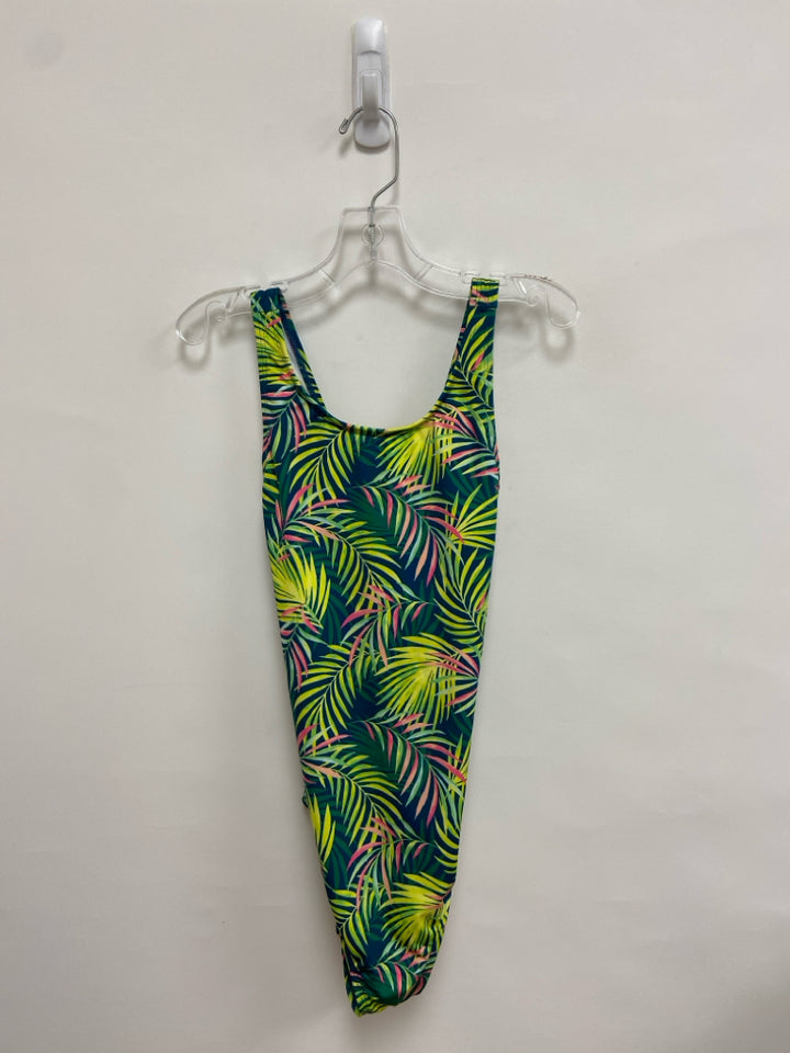 Lands End SIZE 14 Navy/Yel Green/Pink Leaves Girl&