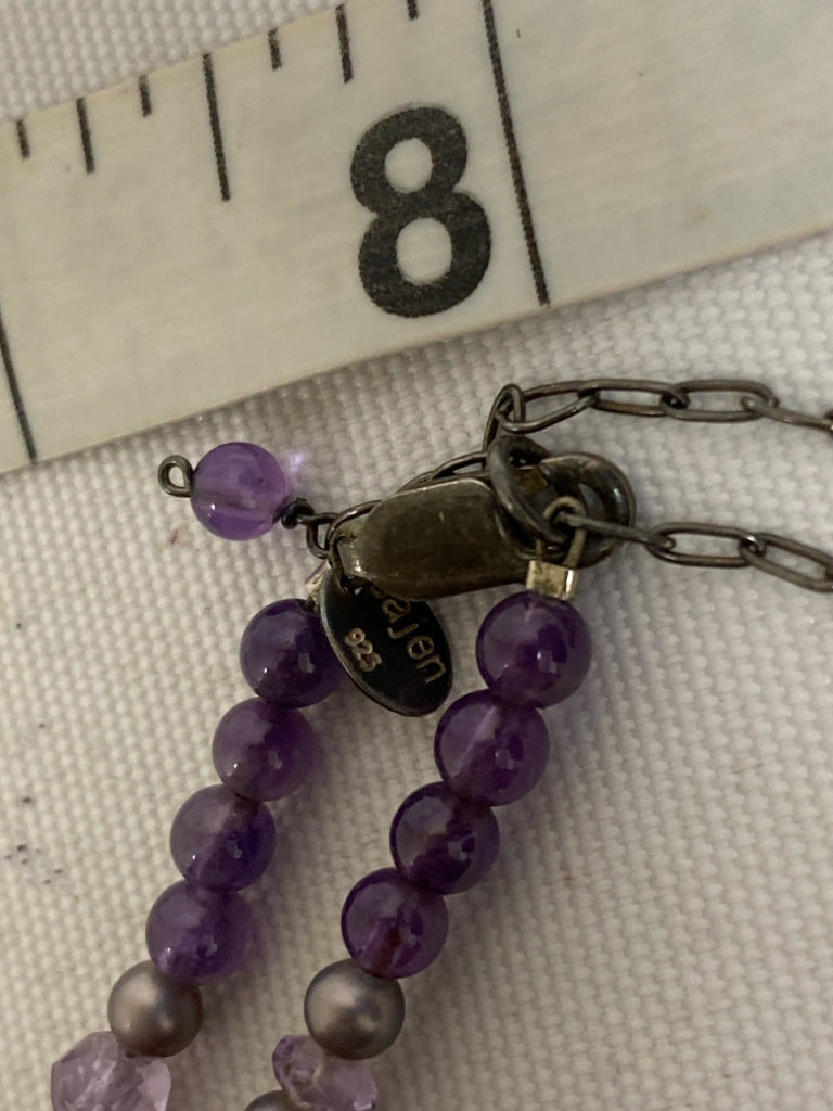Purple Silver Beaded Necklace