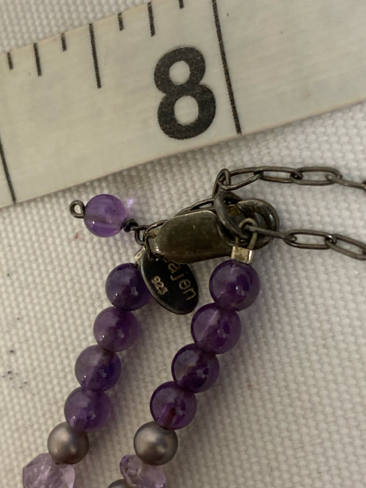 Purple Silver Beaded Necklace