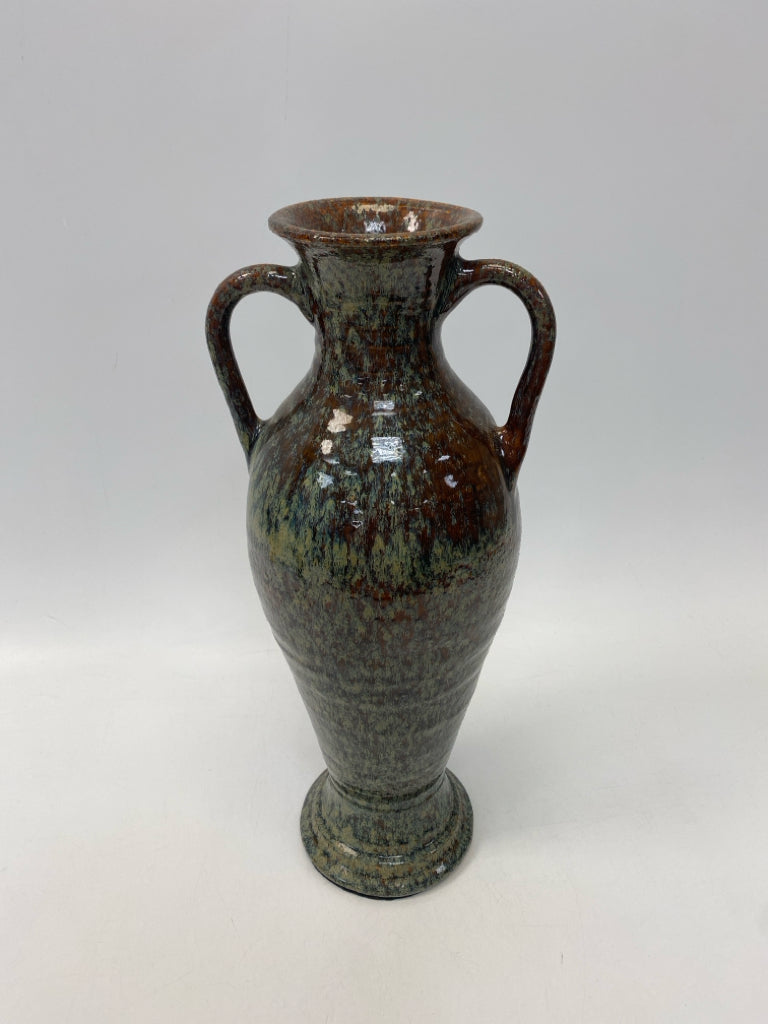 Brown Blue/Green Speckles Pottery Vase