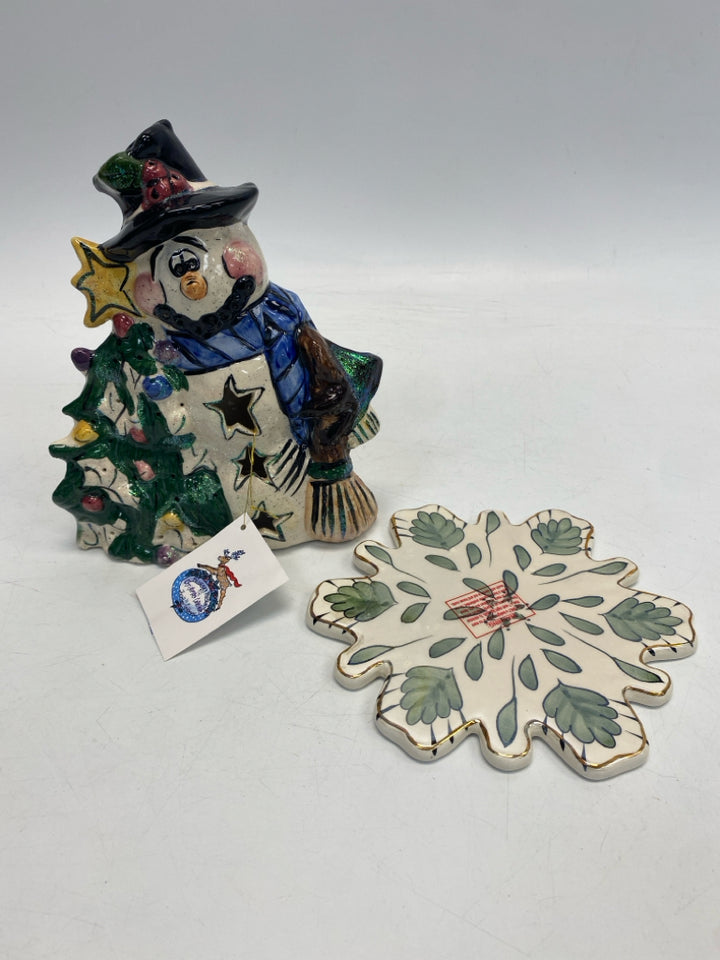 Blue Sky Clayworks Cream/Blue Green/Multi Snowman Christmas