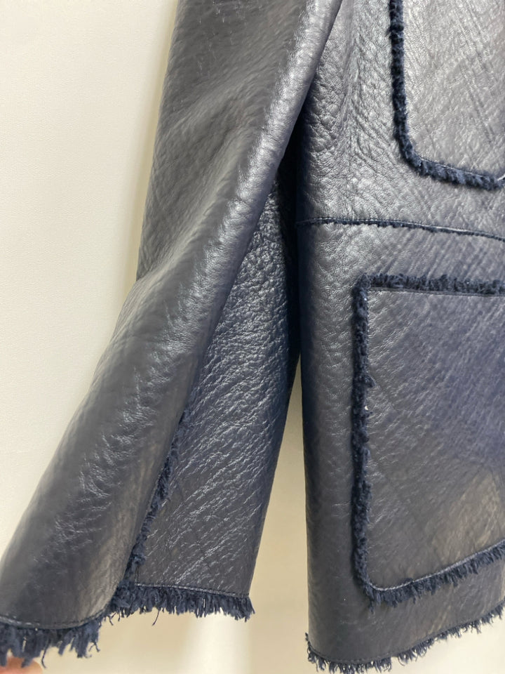 ST. JOHN Size 6 Navy Button Up Leather Ladies Jacket