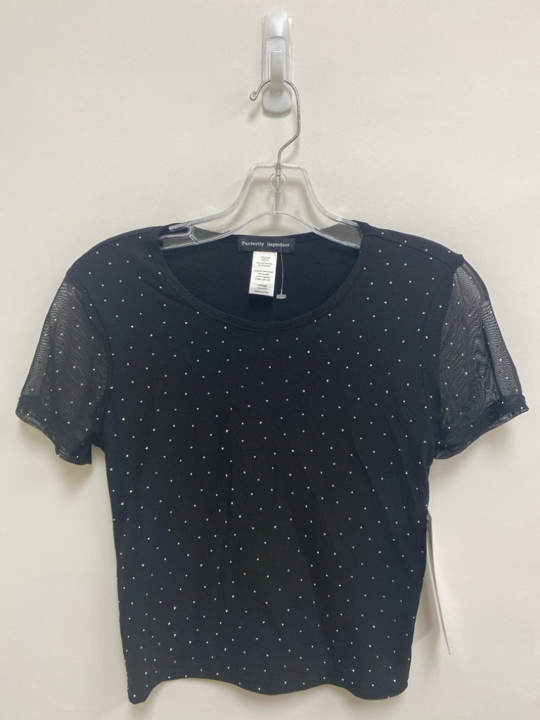 NWT Size L Black Rhinestone Cropped Mesh Ladies Top
