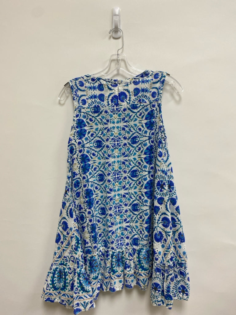 Size L White Blue/Yellow Flowers Sleeveless Ladies Top