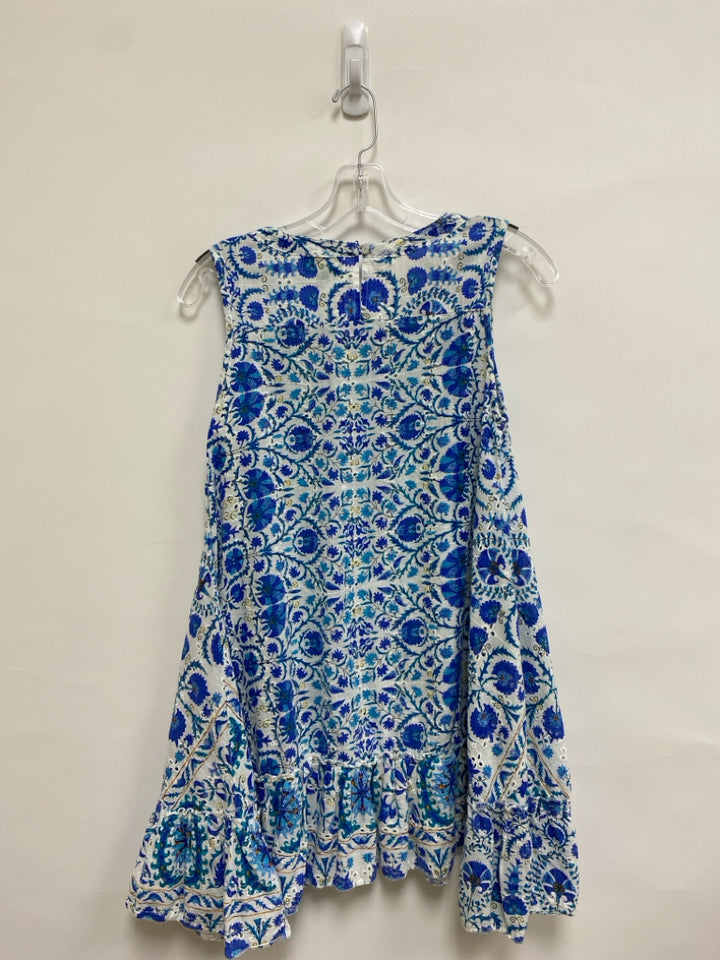 Size L White Blue/Yellow Flowers Sleeveless Ladies Top