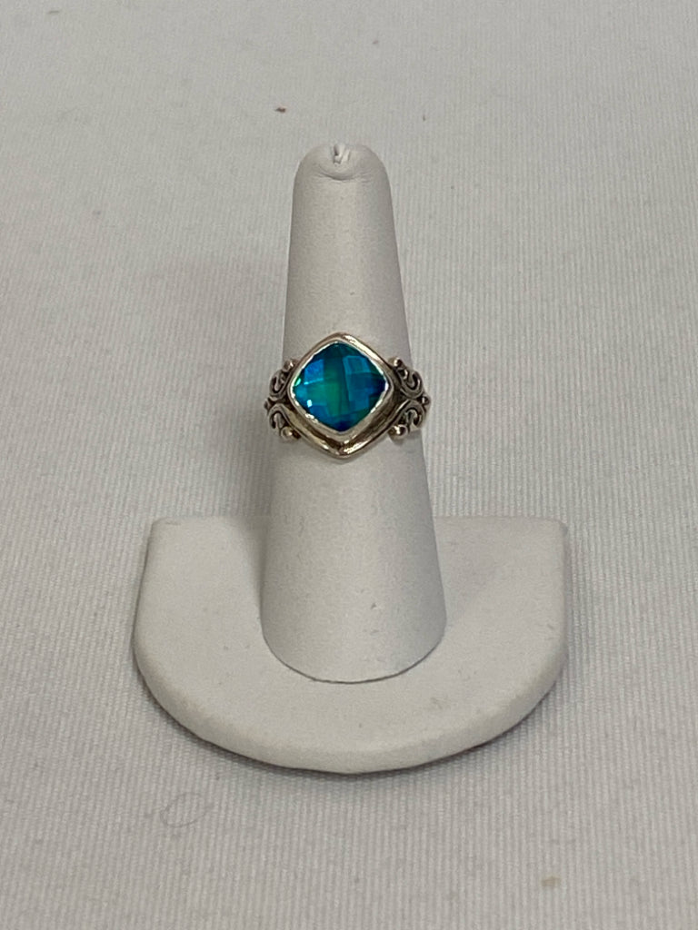 Silver Blue/Green Faceted Ring