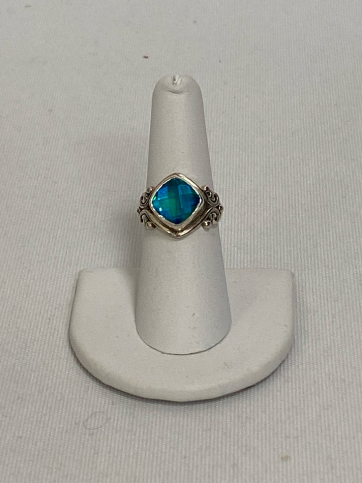 Silver Blue/Green Faceted Ring
