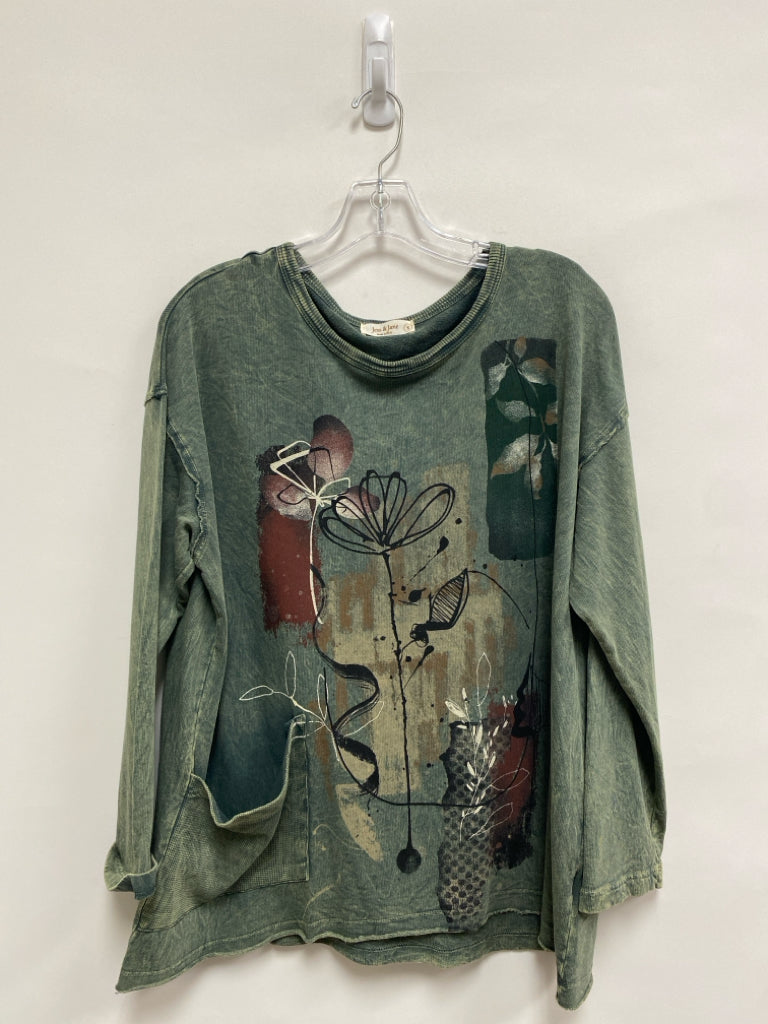 Jess &amp; Jane Size S Faded Olive Green Print Ladies Sweatshirt