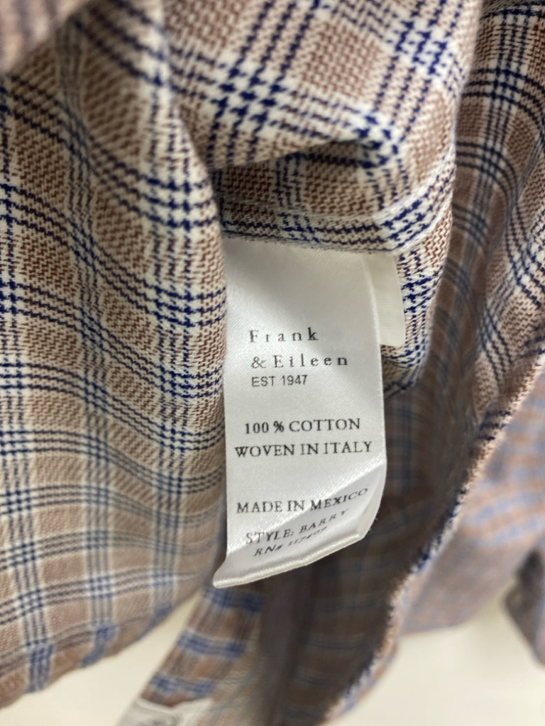 NWT Frank &amp; Eileen Size M Brown Navy/White Plaid Button Up Cotton Ladies Top