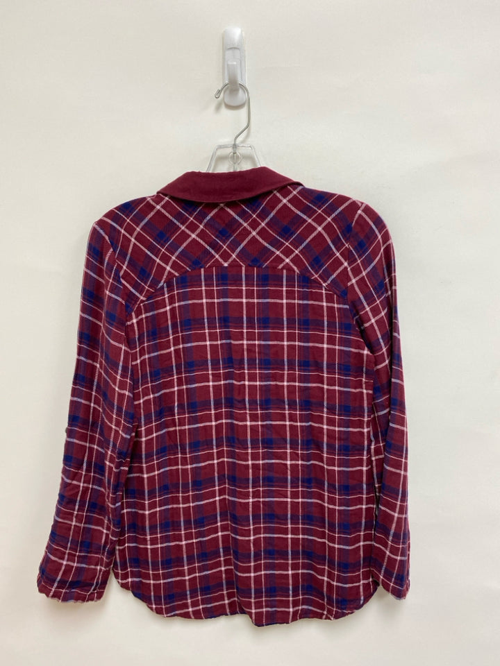saturday sunday Size XS Burgundy White/Navy Plaid Long Sleeve Ladies Top