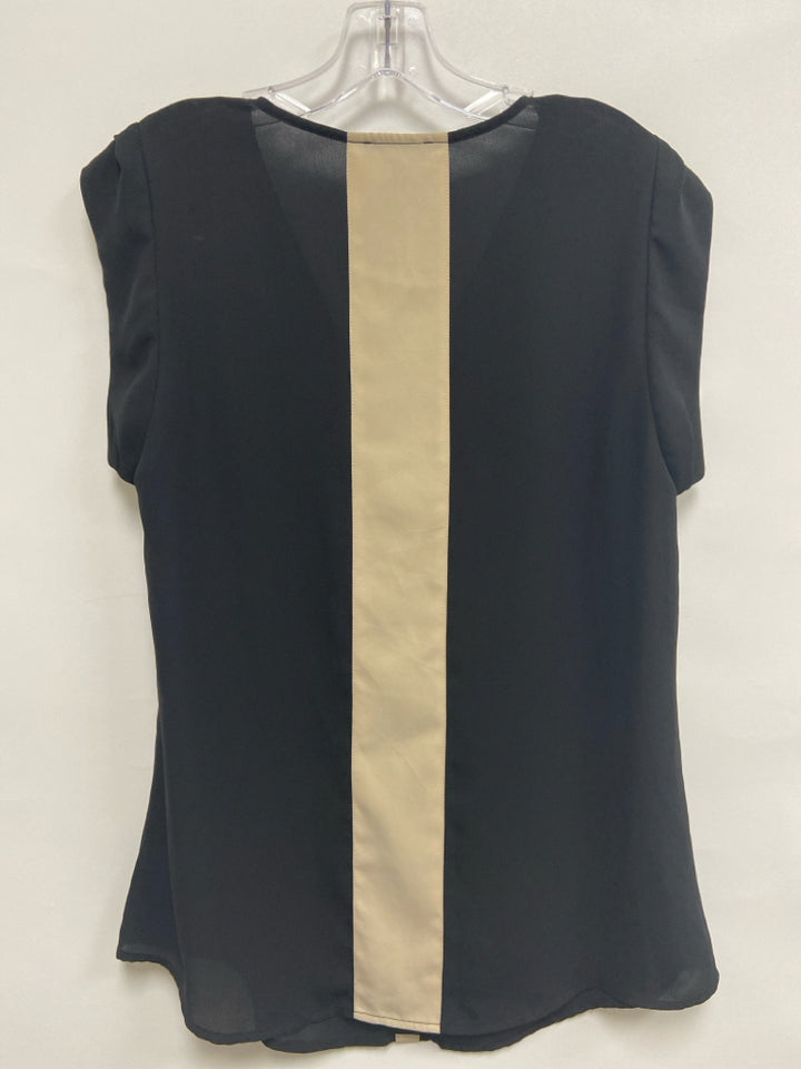 NWT THML Size L Black Beige V Neck Ladies Top