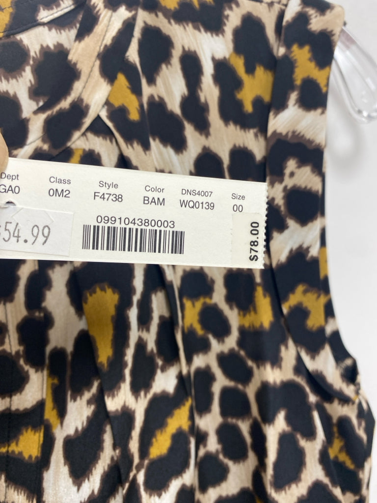 NWT J Crew Size 00 Beige Tan/Black Animal Print Sleeveless Silk Ladies Top