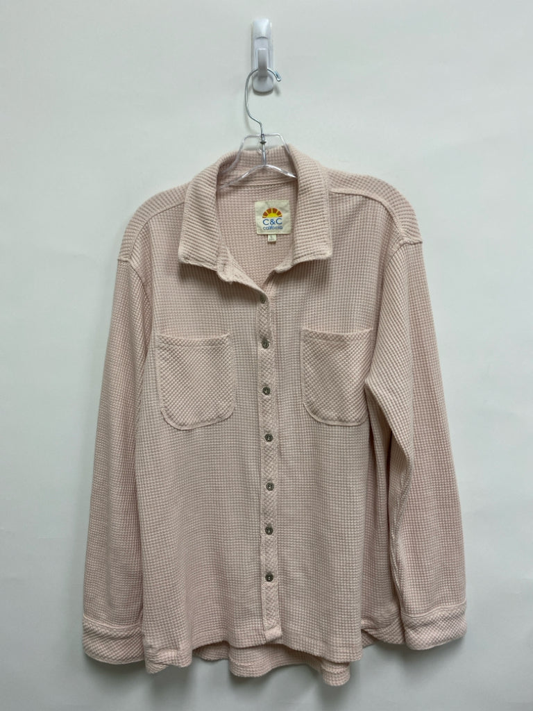 C&amp;C Size L Light Pink Waffle Button Up Ladies Top