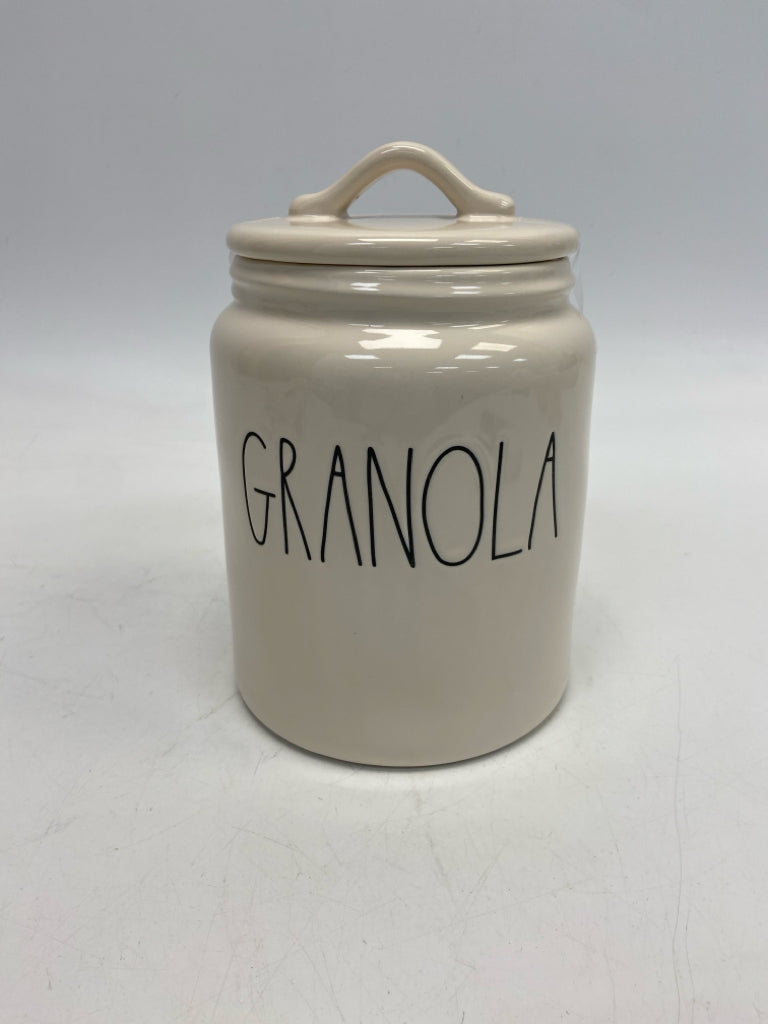 Rae Dunn White Black Words Ceramic Canister