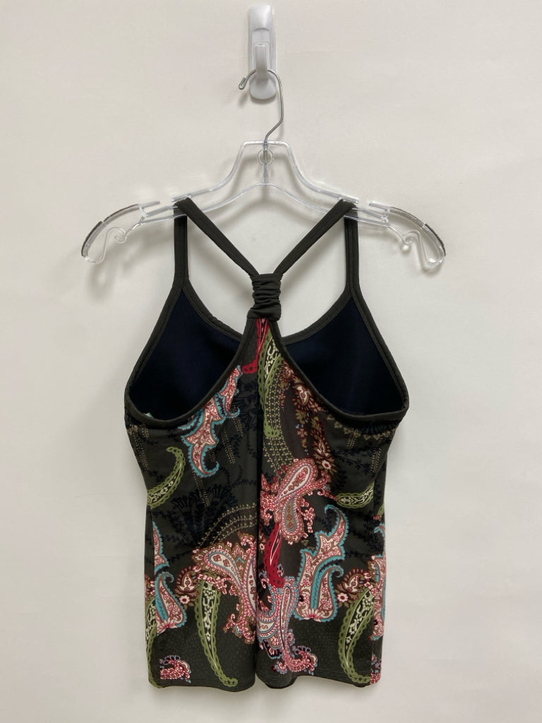 Athleta Size M Espresso Cream/Red Paisley Tank Athletic Top