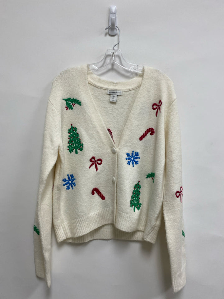 Cupcakes/Cashmere Size L White Multi Color Christmas Cardigan Ladies Sweater