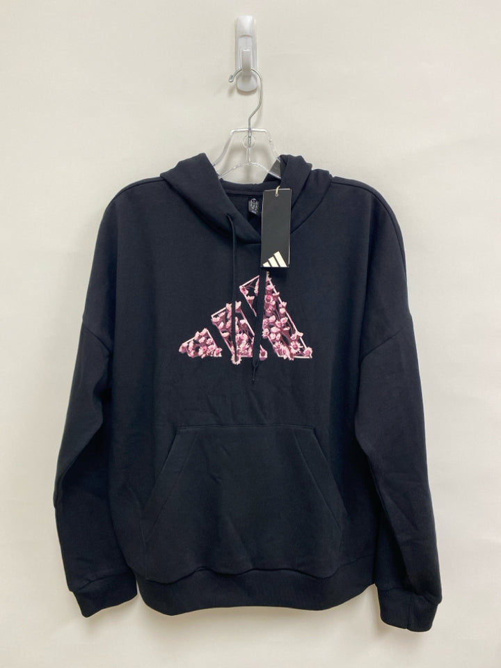 NWT Adidas Size L Black Pink Logo Hooded Ladies Sweatshirt