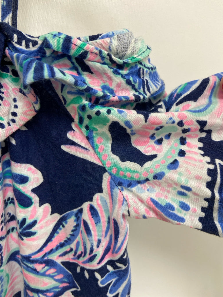 LILLY PULITZER SIZE 8/10 Navy/white Aqua/Pink Cold Shoulder Girl&