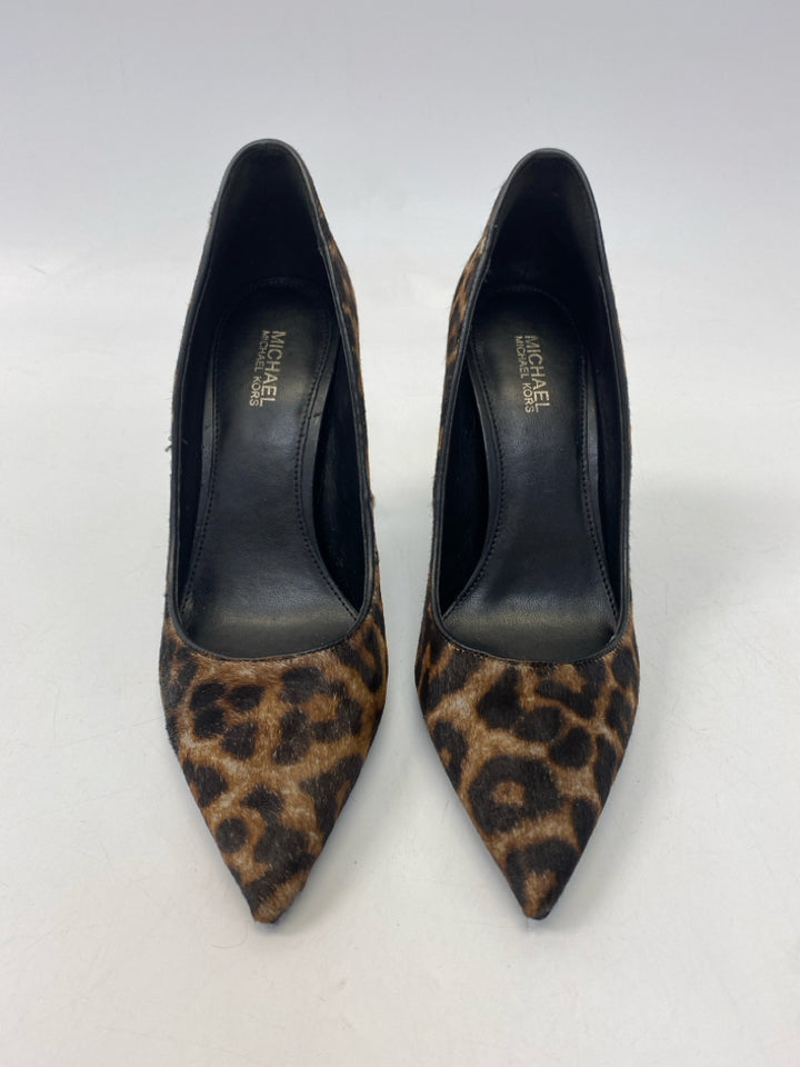 Michael Kors  Size 5.5 Brown Black Animal Print Fur Heels