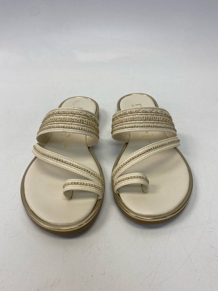 ItalianShoemaker  Size 8 Cream Gold Beaded Sandals