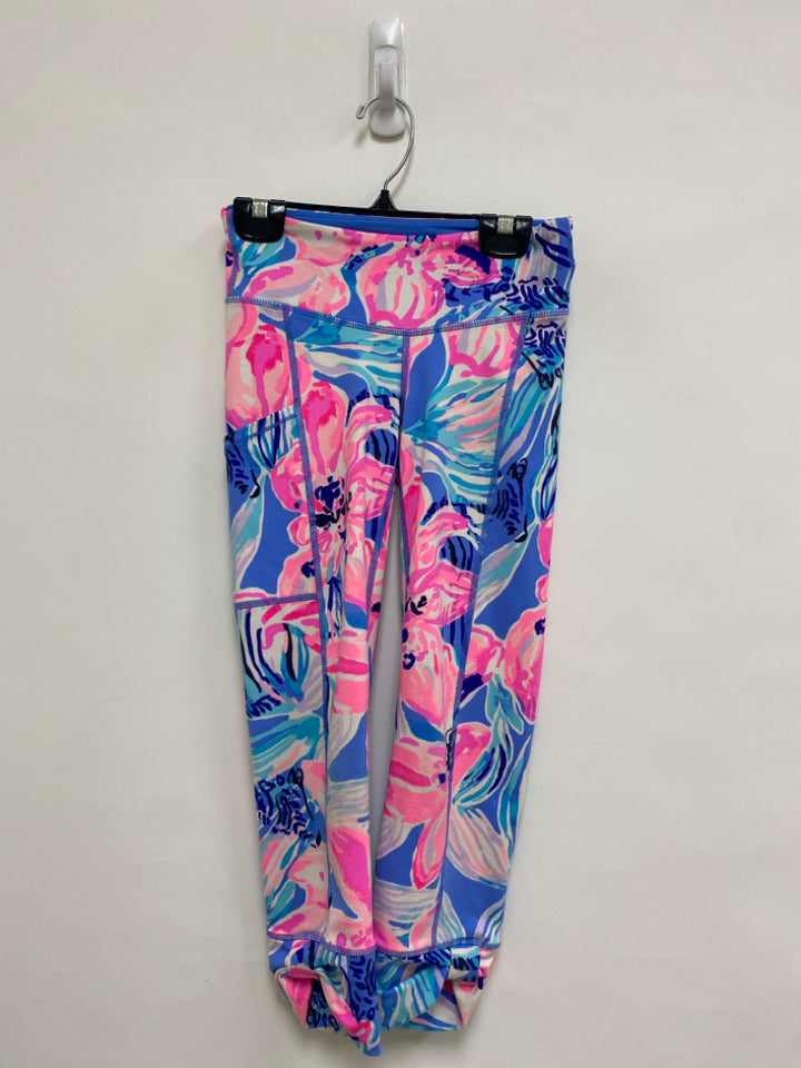 LILLY PULITZER Size XXS Neon Pink Blue/White Floral Athletic Leggings