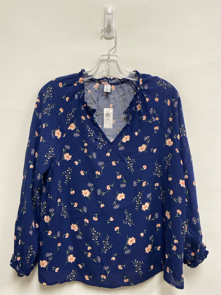 NWT Old Navy Size SP Navy/Coral Flowers Long Sleeve Petite Top