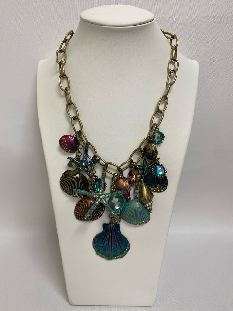 Gold Color Multi Color Shells Necklace