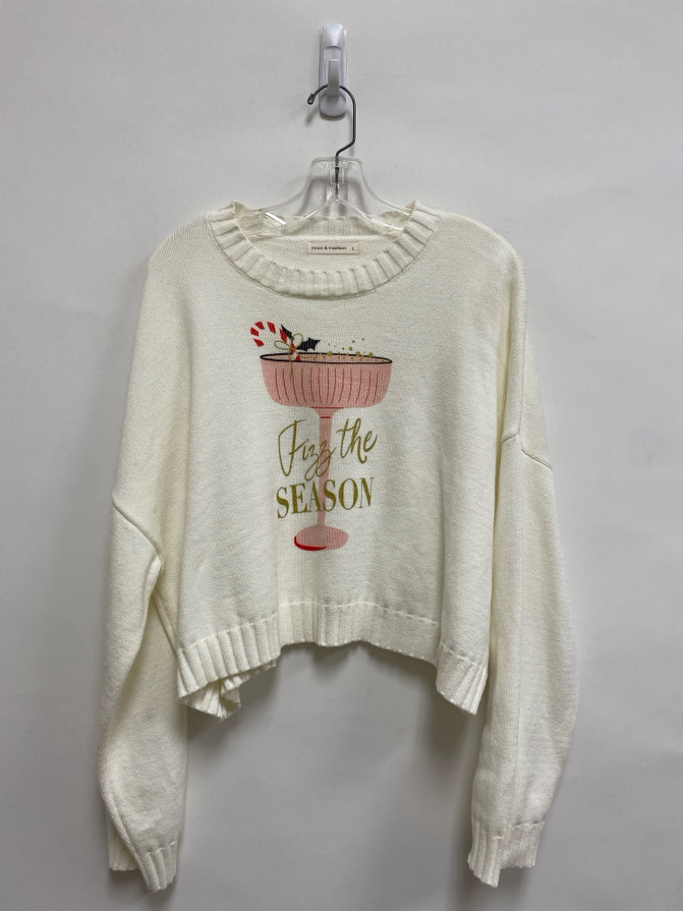 Size L Cream Pink/Gold Words Ladies Sweater