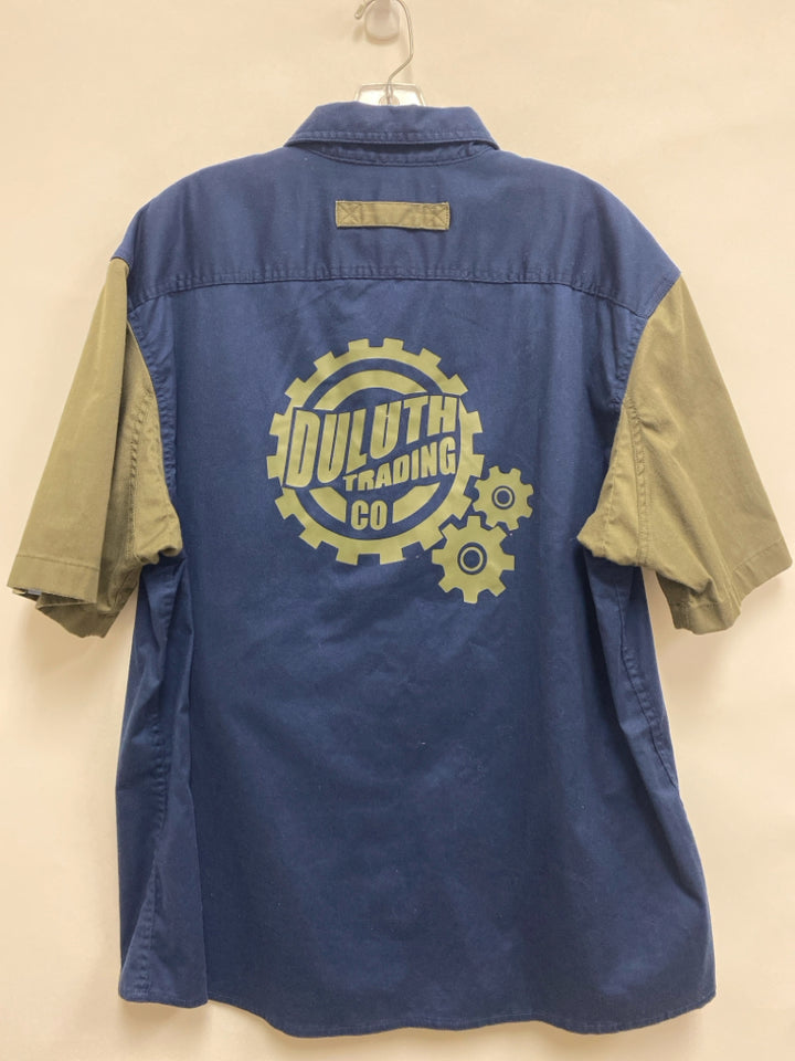 Duluth Trading Size L Navy Olive Green Color Block Men&