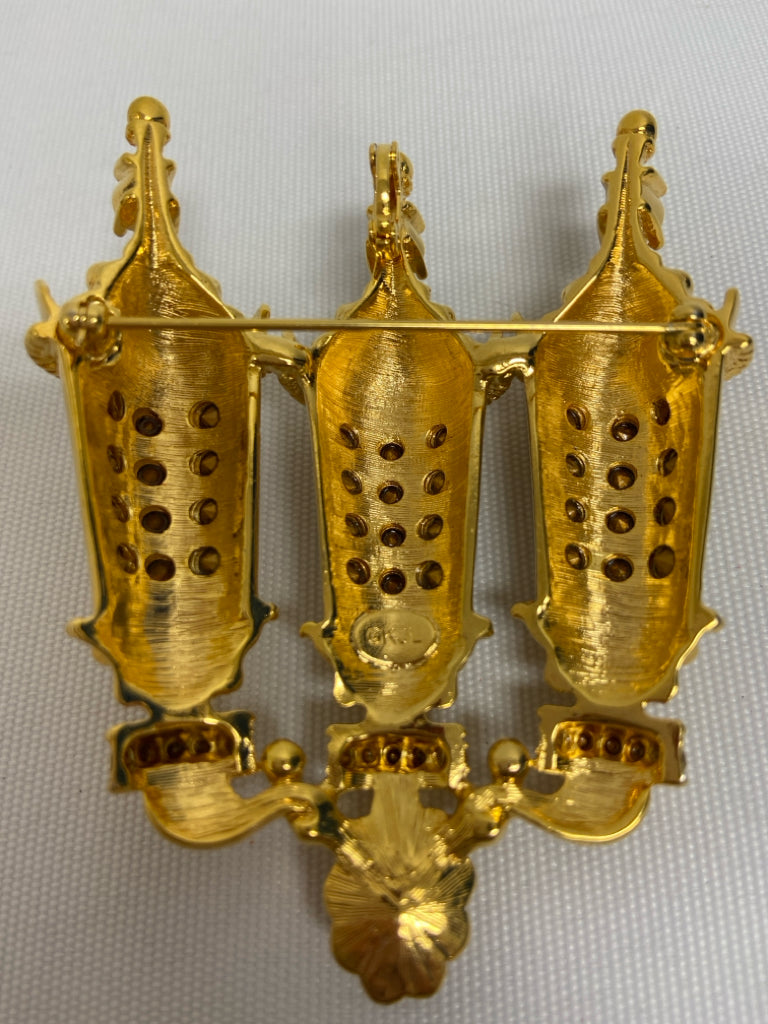 Kenneth Jay Lane Gold Color Clear Jeweled Pin