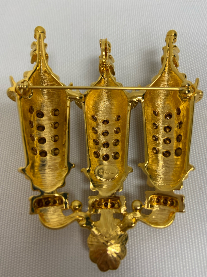 Kenneth Jay Lane Gold Color Clear Jeweled Pin