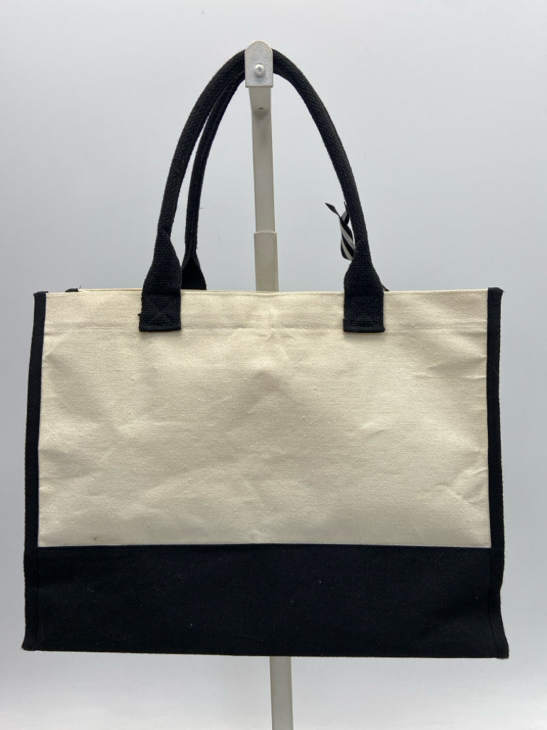 Beige Black Monogram Tote Bag